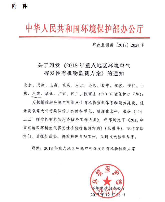 環(huán)境部新發(fā)布：2019年地級及以上城市環(huán)境空氣揮發(fā)性有機物監(jiān)測方案，附2018年方案要點對比